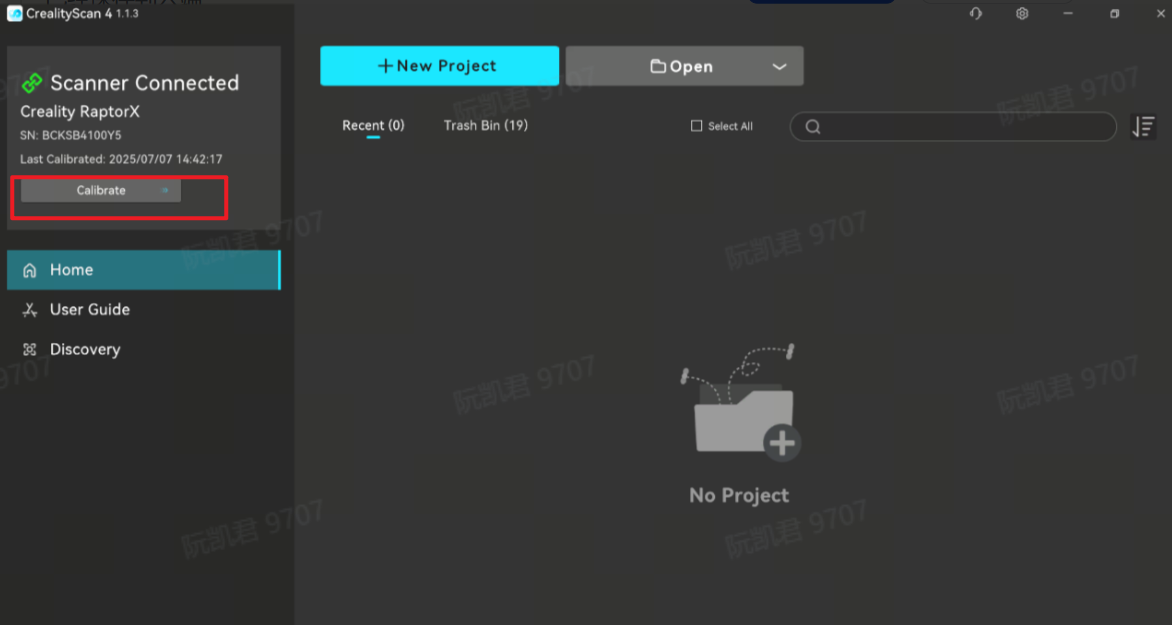 CrealityScan Raptor series quick calibration entry