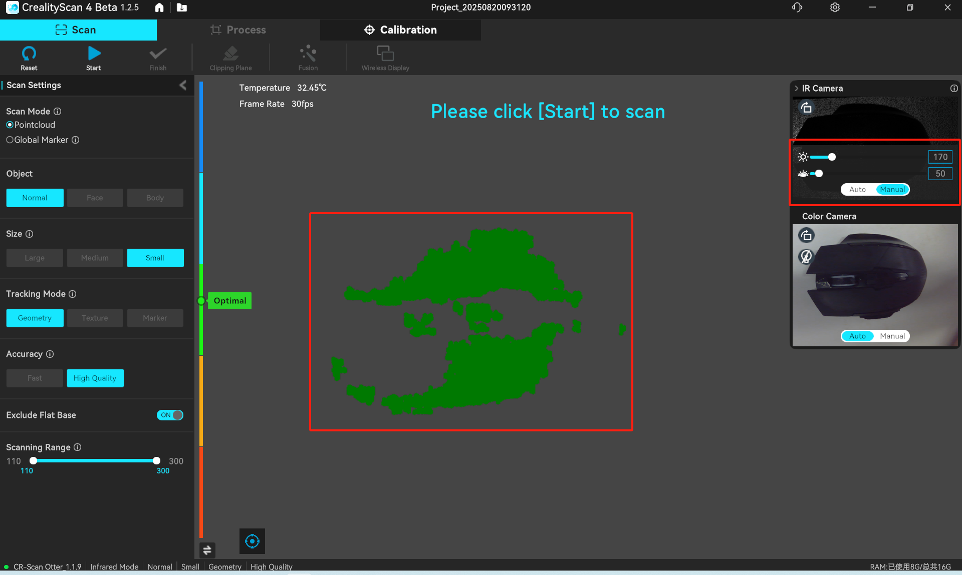 Creality black object scanning preview