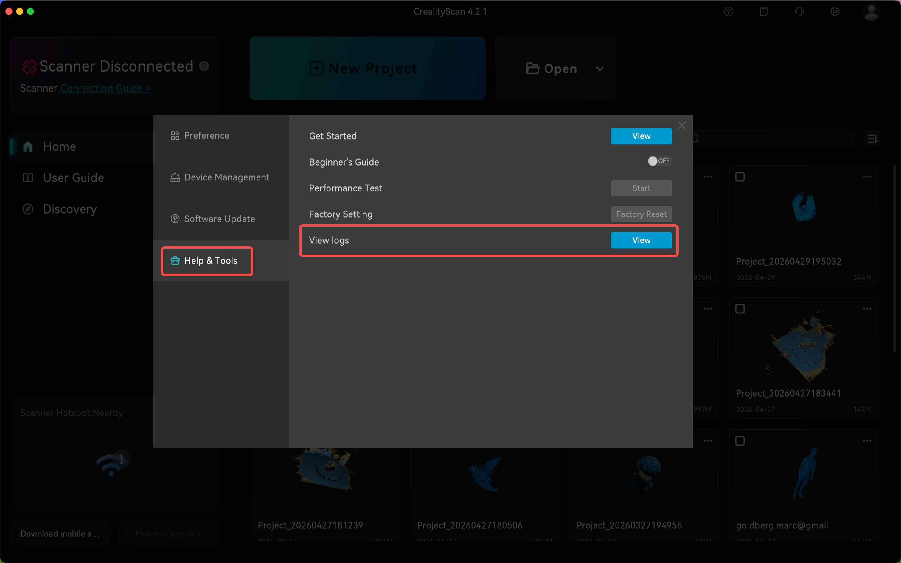 How to upload 3D Scanner log after error appears? | Creality Wiki